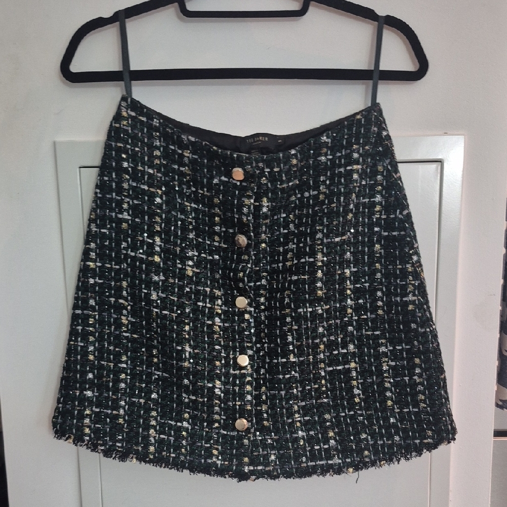 Ted Baker London Black and White Tweed Mini Skirt